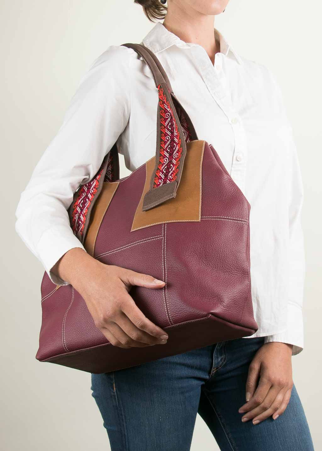Valentina Bag in Burgundy with Orange-Red Faja