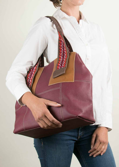 Valentina Bag in Burgundy with Orange-Red Faja