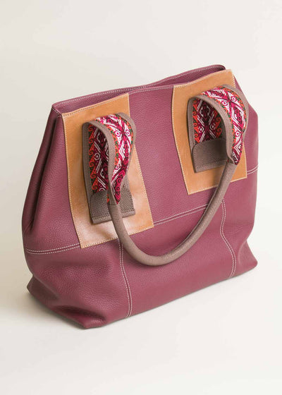 Valentina Bag in Burgundy with Orange-Red Faja