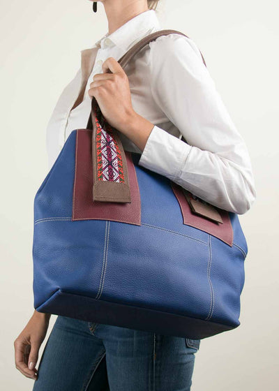 Valentina Bag in Dark Blue with Orange-Red Faja